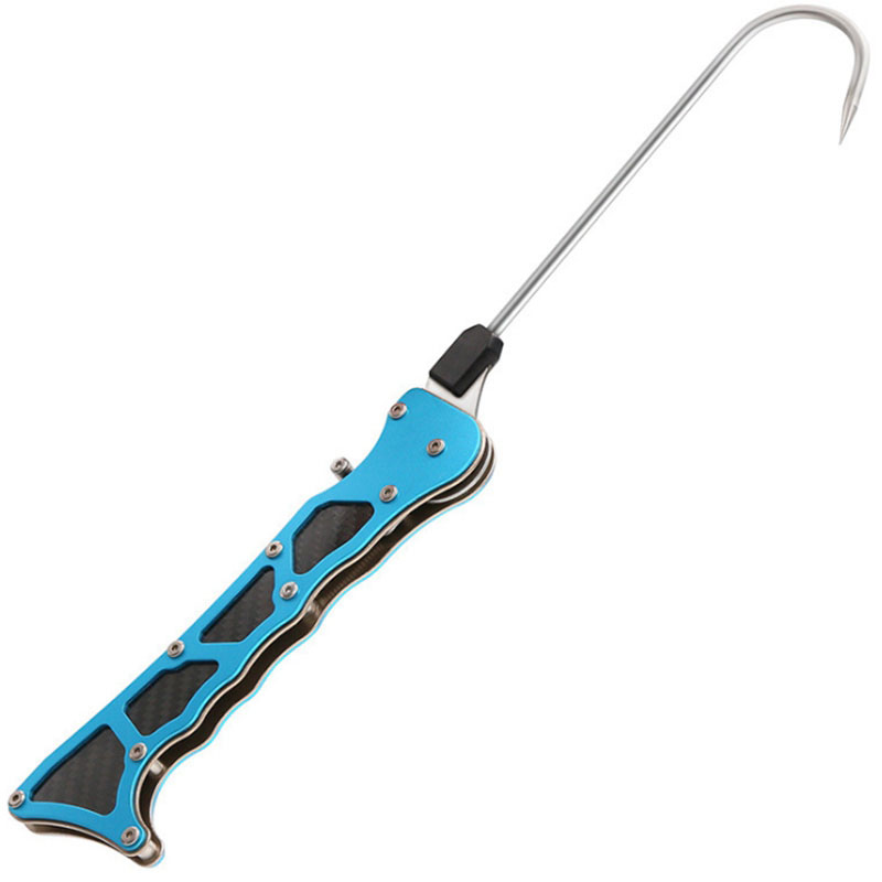 Landing Net Telescopic - ตะขอเกี่ยวปลาแบบพับได้สำหรับใช้งานกลางแจ้ง ตะขอเกี่ยวปลาทะเลแบบยืดหดได้ พกพาสะดวก ทำจากสแตนเลส พร้อมที่จับ