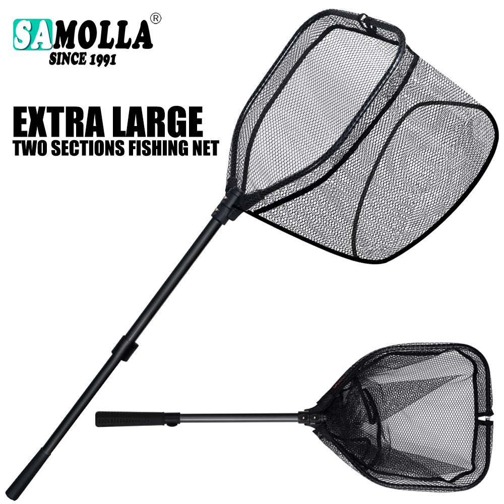 Landing Net Telescopic - อลูมิเนียมขนาดใหญ่ตกปลาสุทธิยางเคลือบ Landing สุทธิ Telescoping พับ Landing