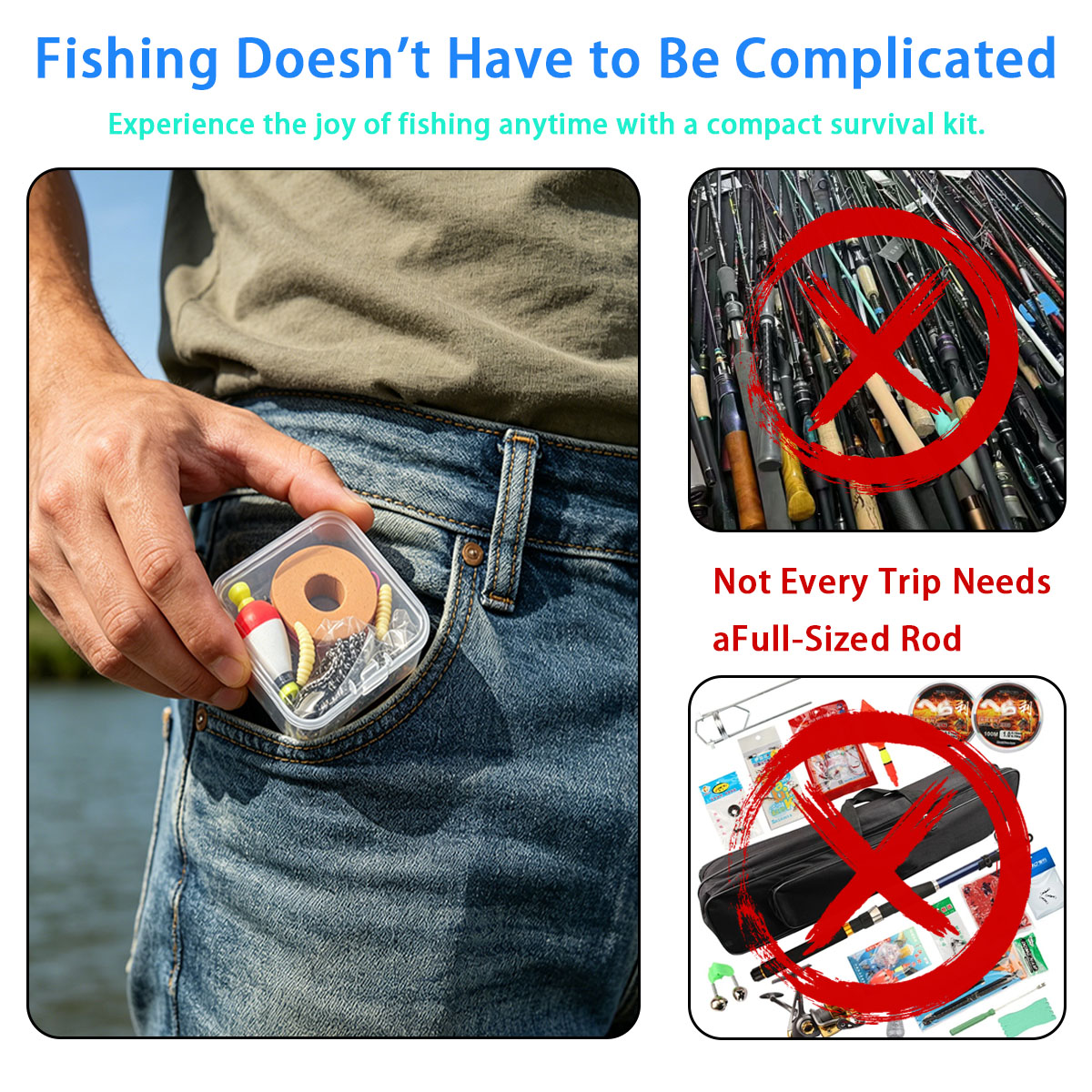 Fishing Equipment Organizer - ชุดอุปกรณ์ตกปลาฉุกเฉินแบบพกพา，ชุดอุปกรณ์ตกปลาฉุกเฉินกลางแจ้งแบบพกพาพร้อมบ็อบเบอร์, ตะขอ, เหยื่อล่อ, สายเอ็น และกล่องเก็บของ