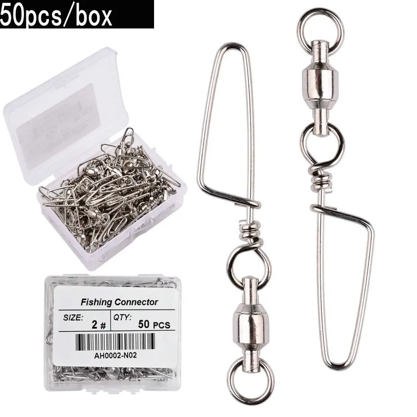 Tackle Box - 50 ชิ้นลูกปืนตกปลาหมุนพร้อม Coastlock Snap 0-6 #