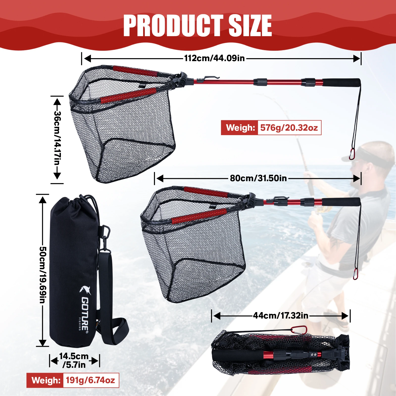 ตาข่ายดักปลาแบบพับได้ Goture - - Landing Net Telescopic บทวิจารณ์และราคา